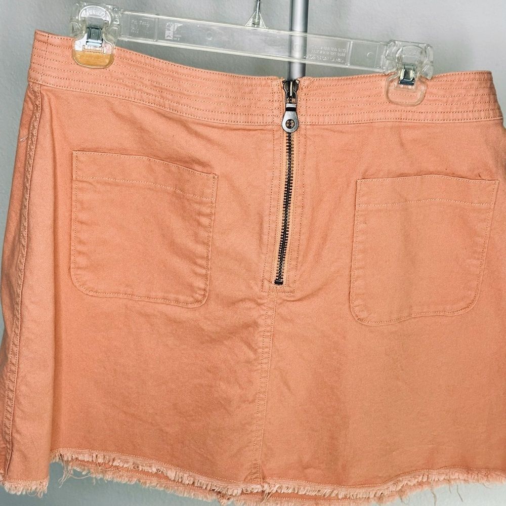 Madewell Zip Front Mini Skirt Womens 27 Pink Peach Good Raw Hem Cotton‎ Twill - Picture 2 of 4